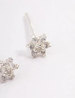 Sterling Silver Cubic Zirconia Flower Stud Earrings