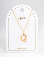 Letter 'Q' Gold Plated Bamboo Initial Necklace