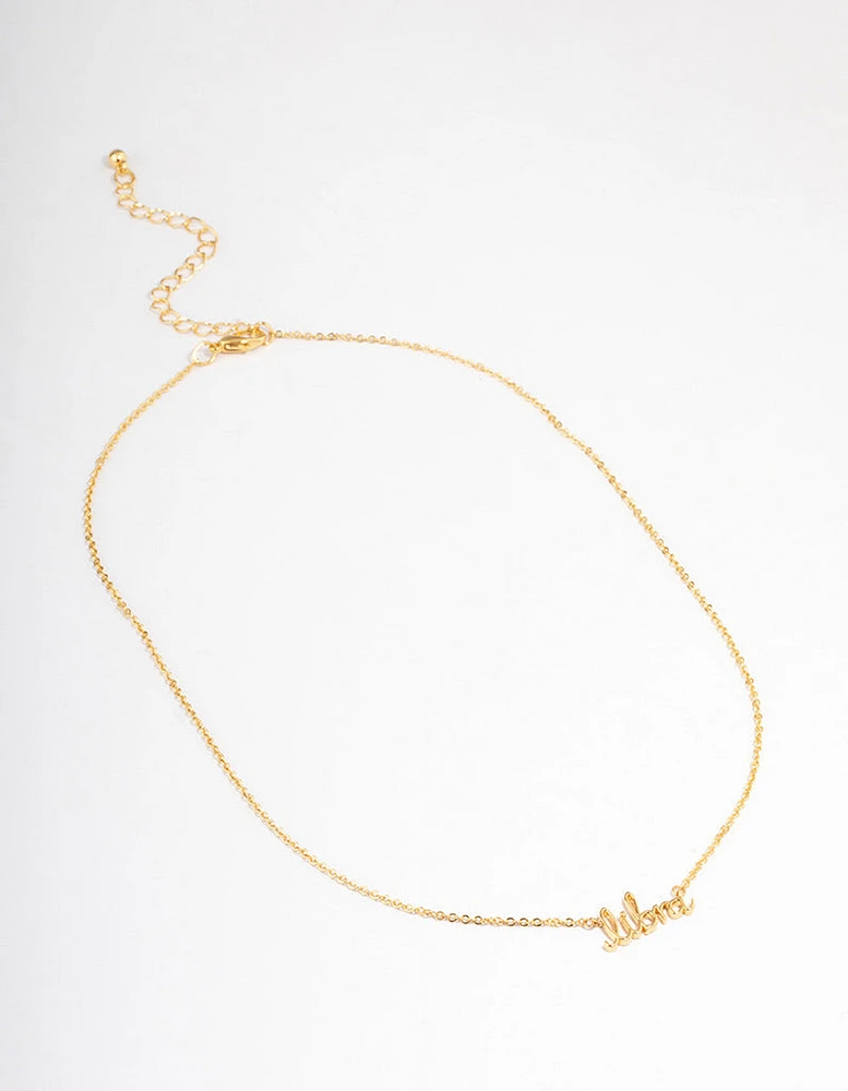 Gold Plated Libra Script Pendant Necklace