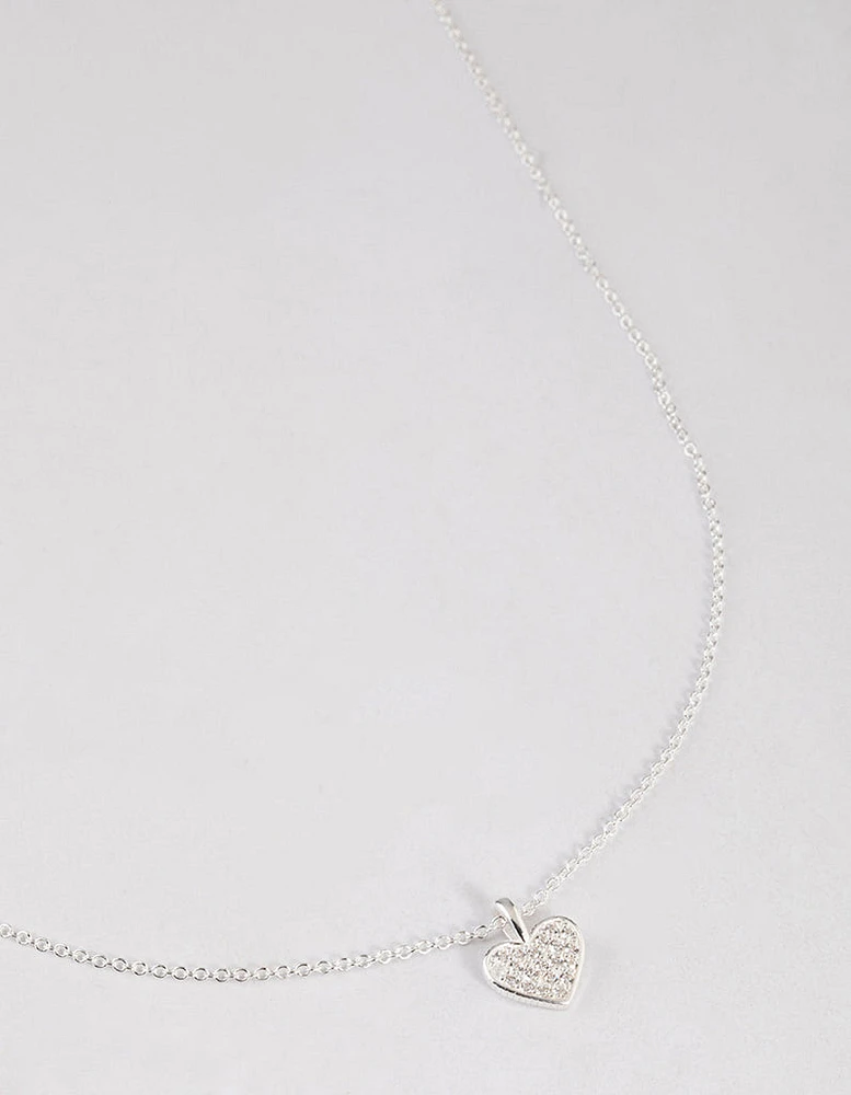 Sterling Silver Pave Cubic Zirconia Heart Necklace