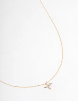 Gold Plated Sterling Silver Marquise Flower Cubic Zirconia Necklace