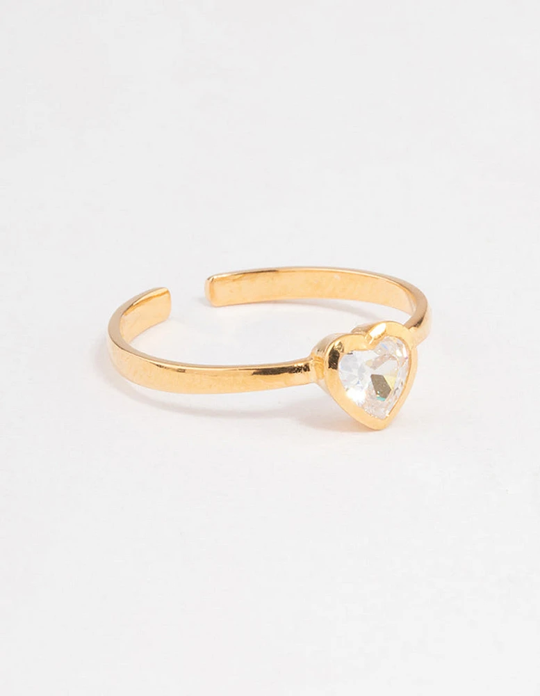 Gold Plated Sterling Silver Heart Cubic Zirconia Ring