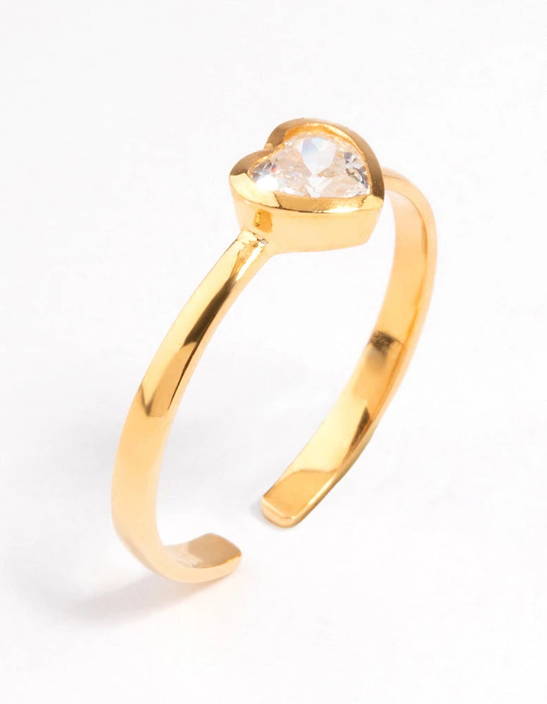 Gold Plated Sterling Silver Heart Cubic Zirconia Ring