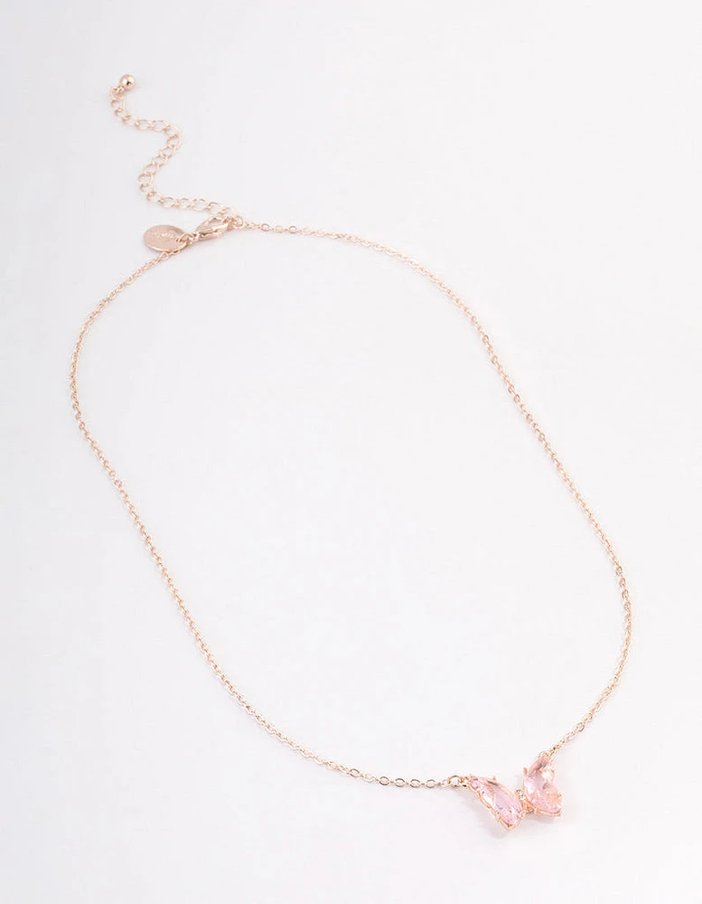 Rose Gold Pink Butterfly Pendant Necklace