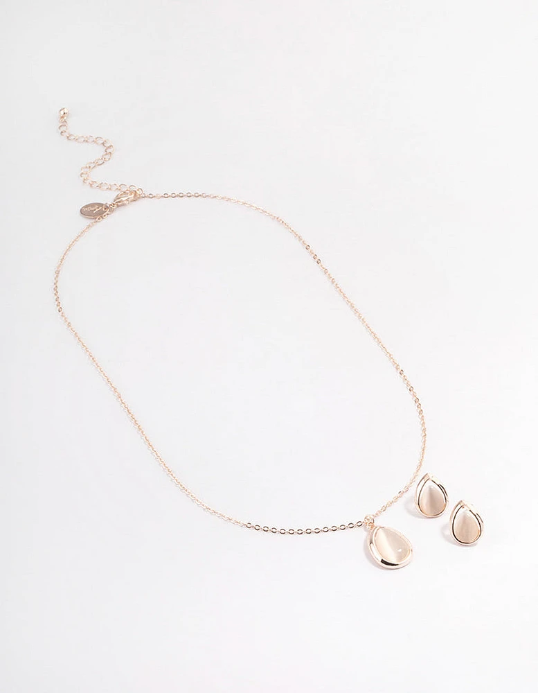 Rose Gold Cateye Pear Jewellery Set