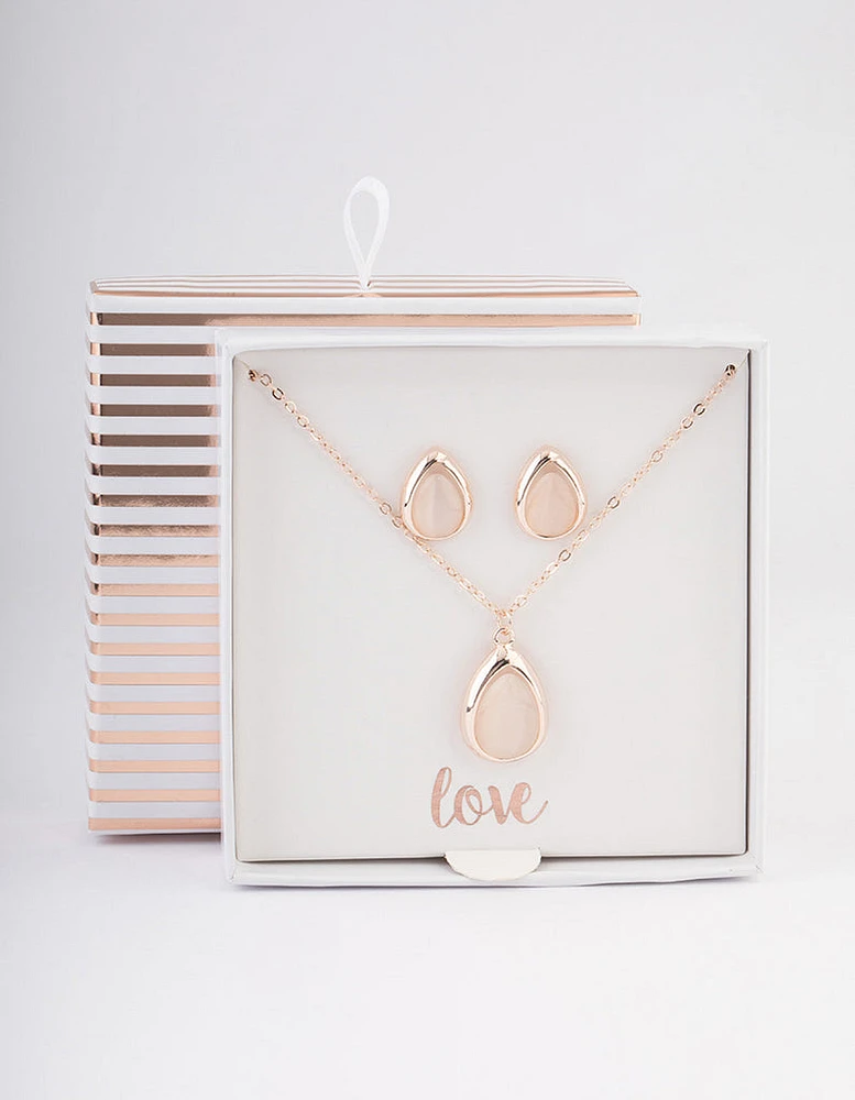 Rose Gold Cateye Pear Jewellery Set