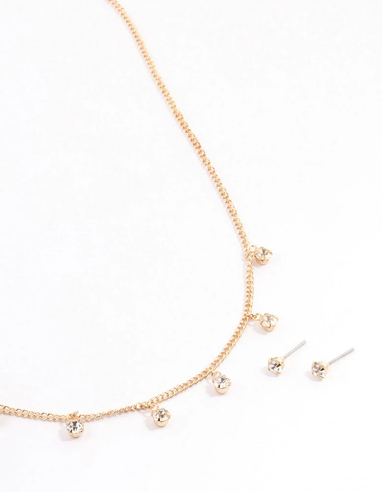 Gold Diamante Droplet Jewellery Set