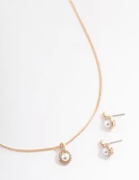 Gold Diamante Pearl Swirl Jewellery Set