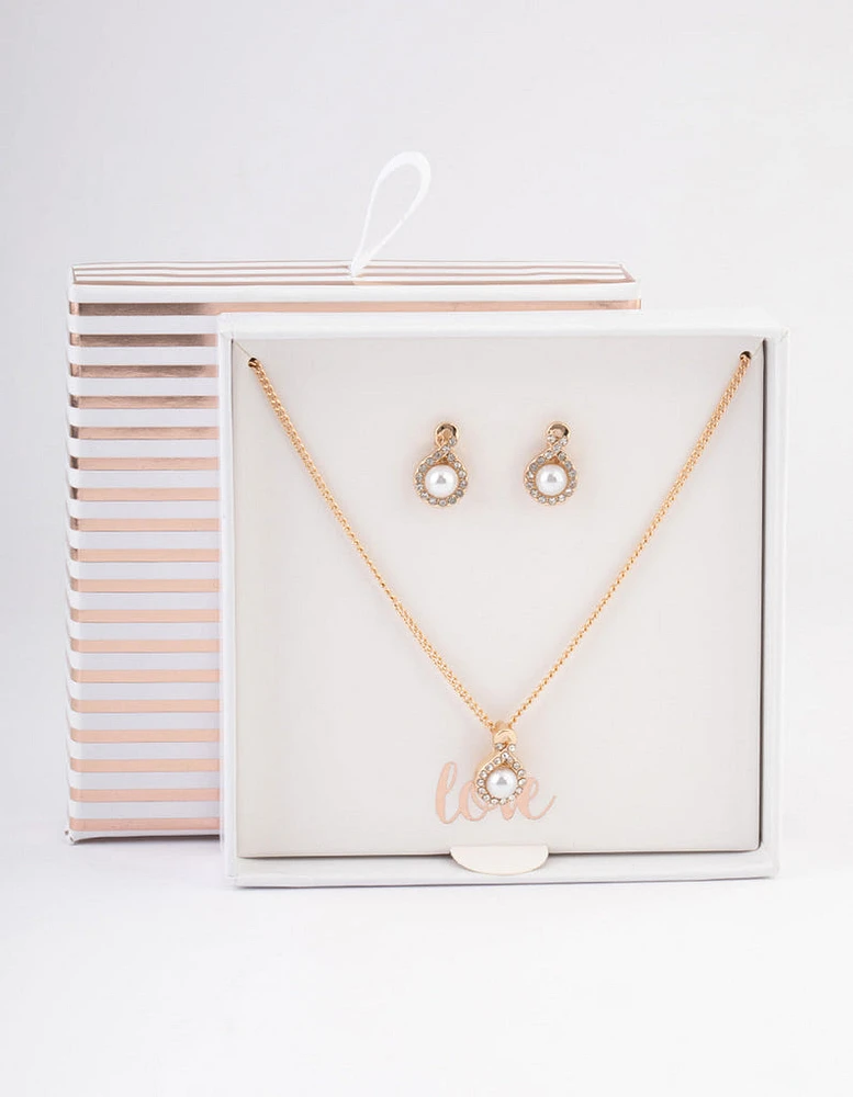 Gold Diamante Pearl Swirl Jewellery Set