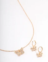 Gold Pave Butterfly Huggie Jewellery Set
