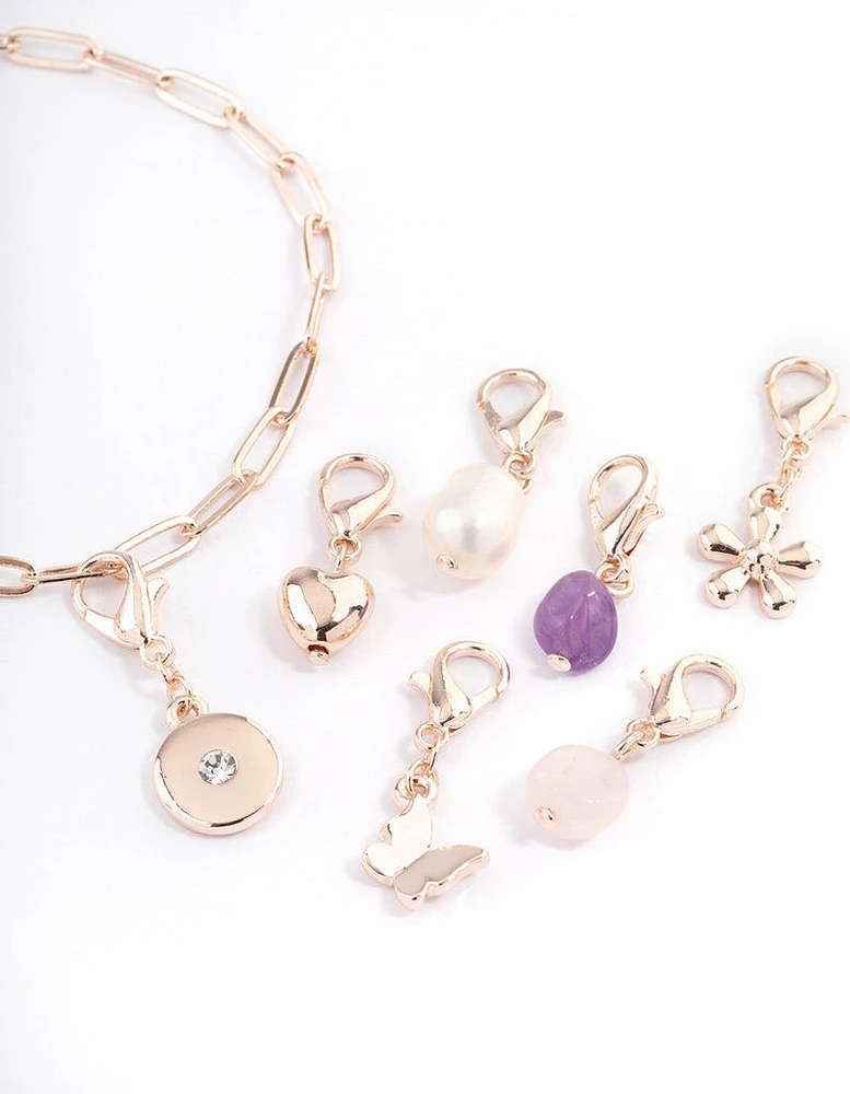 Rose Gold Semi Precious Diamante Charm Bracelet