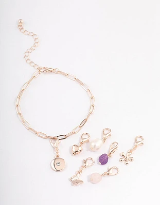 Rose Gold Semi Precious Diamante Charm Bracelet