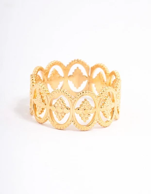 Gold Plated Stainless Steel Oval Boho Detailed Ring