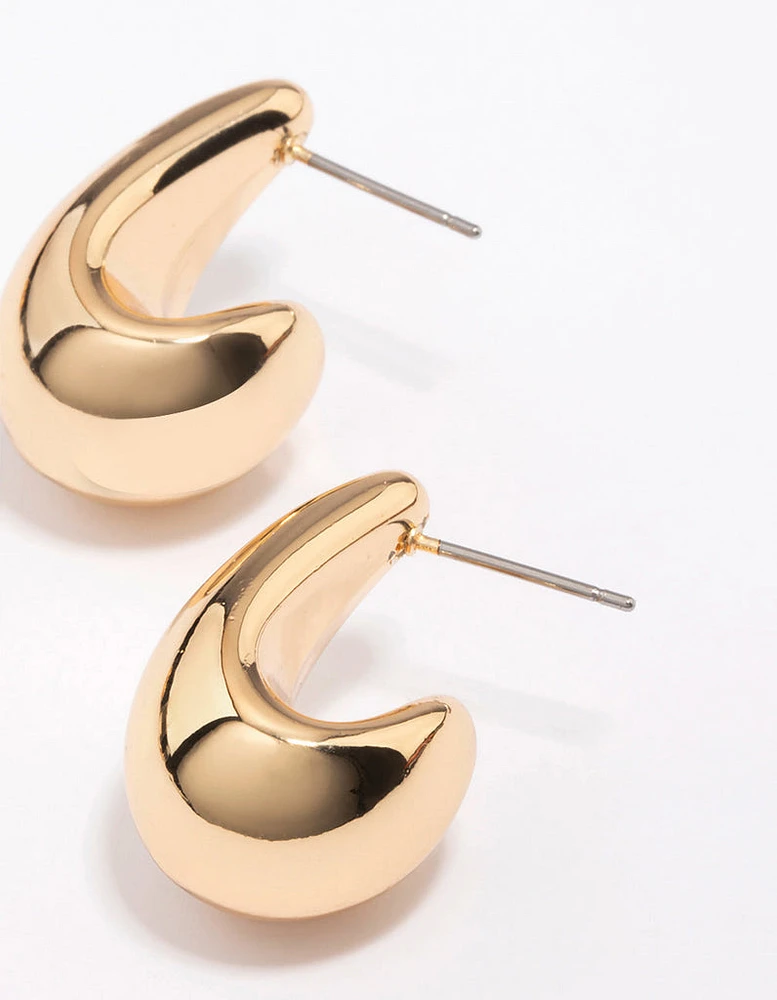 Gold Pear Huggie Hoop Earrings