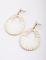 Gold Raffia Oval Drop Earrings