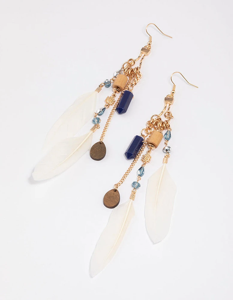 Gold Feather Chain Drop Earrings