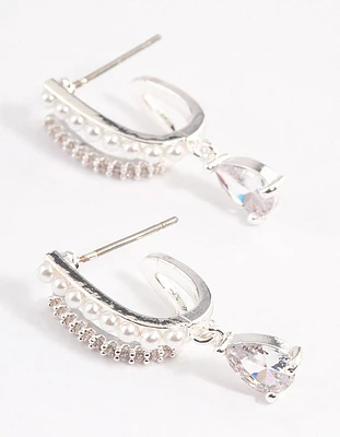 Silver Plated Cubic Zirconia Pearl Drop Earrings