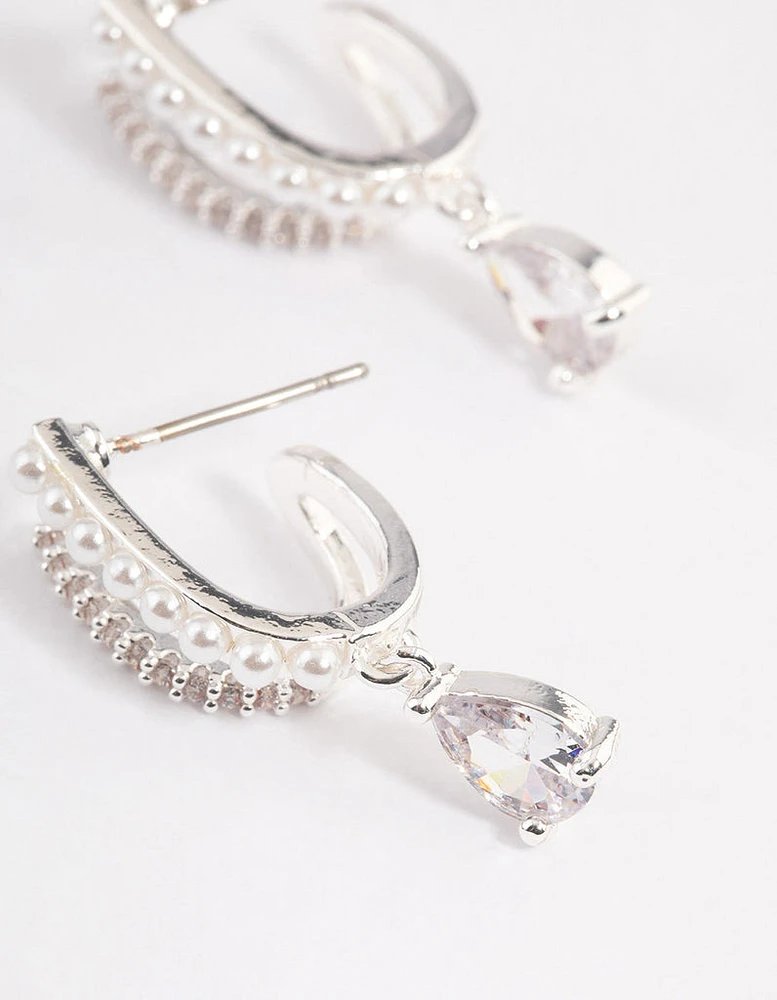 Silver Plated Cubic Zirconia Pearl Drop Earrings