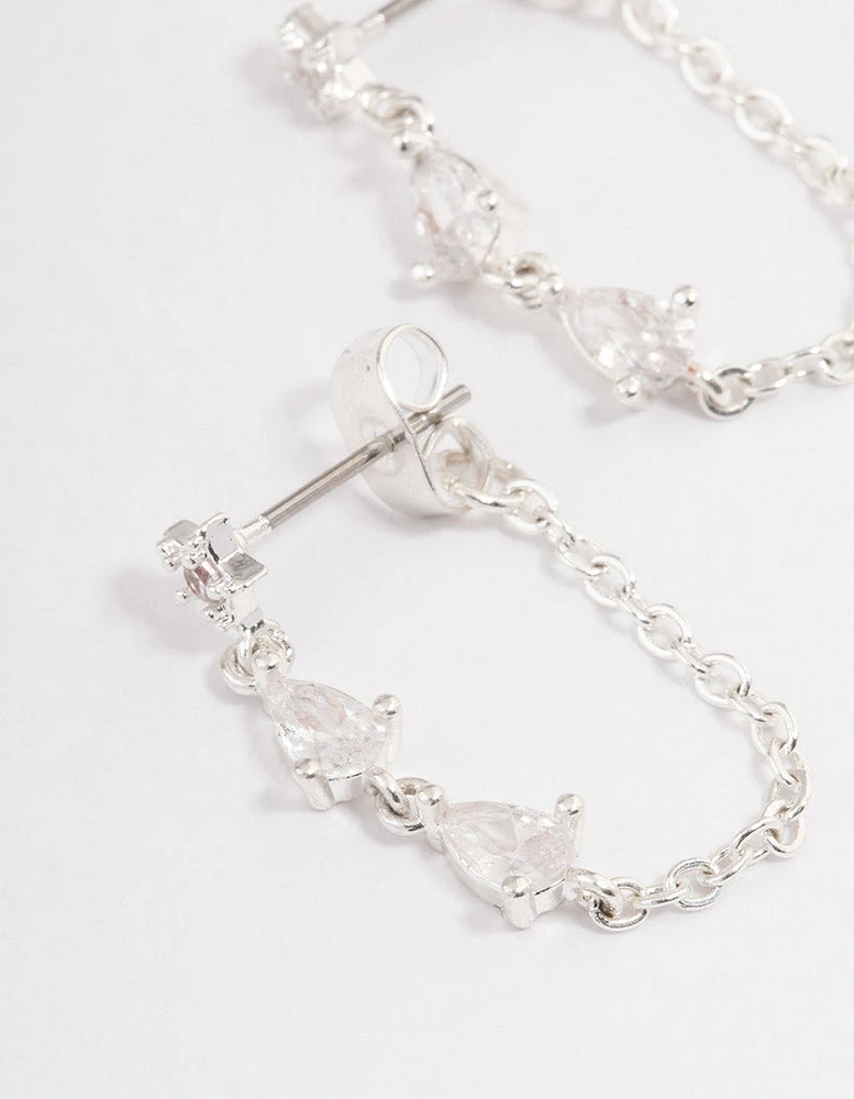 Silver Plated Cubic Zirconia Star Chain Drop Earrings