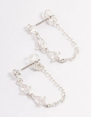 Silver Plated Cubic Zirconia Star Chain Drop Earrings