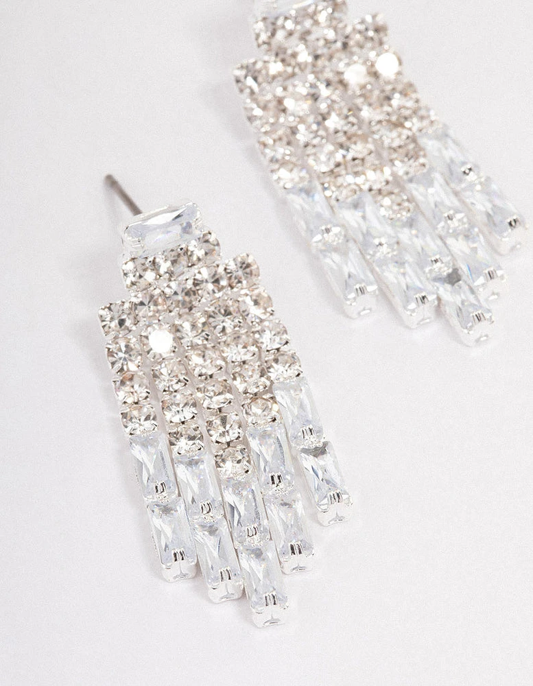 Silver Plated Cubic Zirconia Mesh Statement Drop Earrings