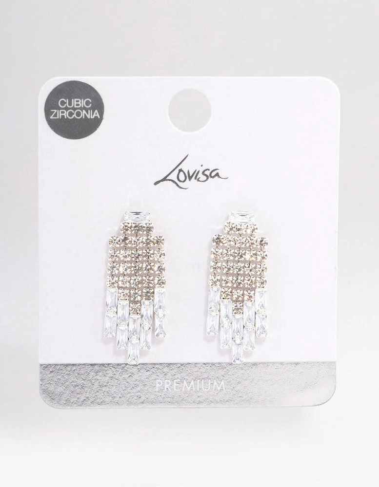 Silver Plated Cubic Zirconia Mesh Statement Drop Earrings