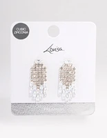 Silver Plated Cubic Zirconia Mesh Statement Drop Earrings