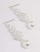 Silver Plated Gradual Cubic Zirconia Pearl Drop Earrings