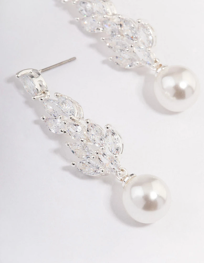 Silver Plated Gradual Cubic Zirconia Pearl Drop Earrings