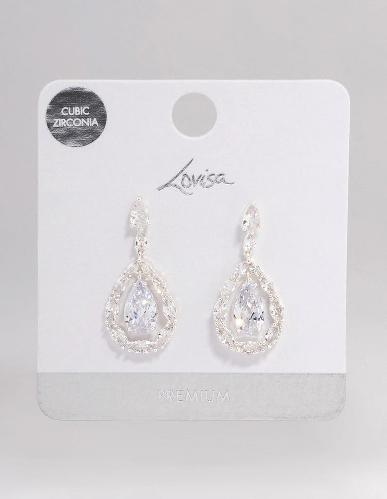 Silver Plated Cubic Zirconia Drop Stud Earrings