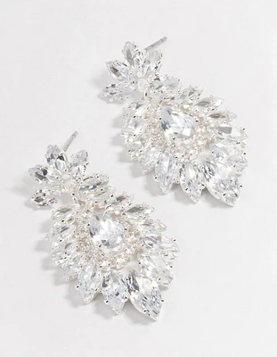 Silver Plated Cubic Zirconia Marquise Statement Drop Earrings