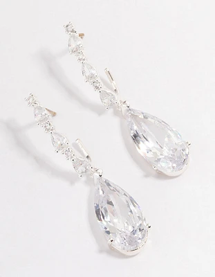Silver Plated Cubic Zirconia Medium Drop Earrings