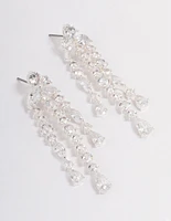 Silver Plated Cubic Zirconia Trio Drop Marquise Earrings