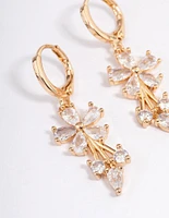 Gold Plated Cubic Zirconia Flower Drop Huggie Earrings