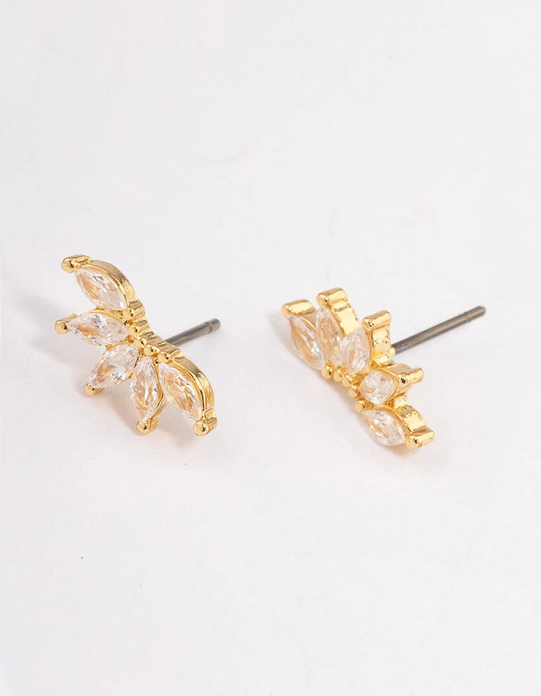 Gold Plated Cubic Zirconia Half Fan Stud Earrings