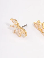 Gold Plated Cubic Zirconia Half Fan Stud Earrings