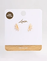 Gold Plated Cubic Zirconia Half Fan Stud Earrings