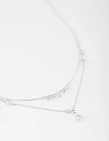 Silver Plated Dainty Cubic Zirconia Double Layer Necklace
