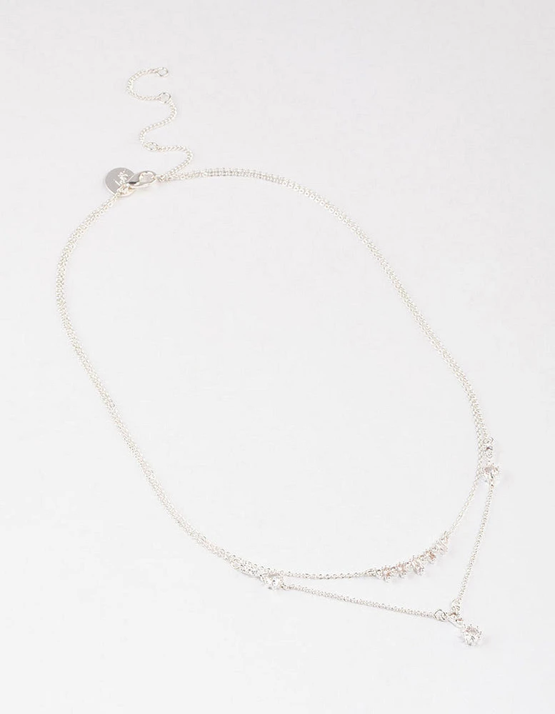 Silver Plated Dainty Cubic Zirconia Double Layer Necklace