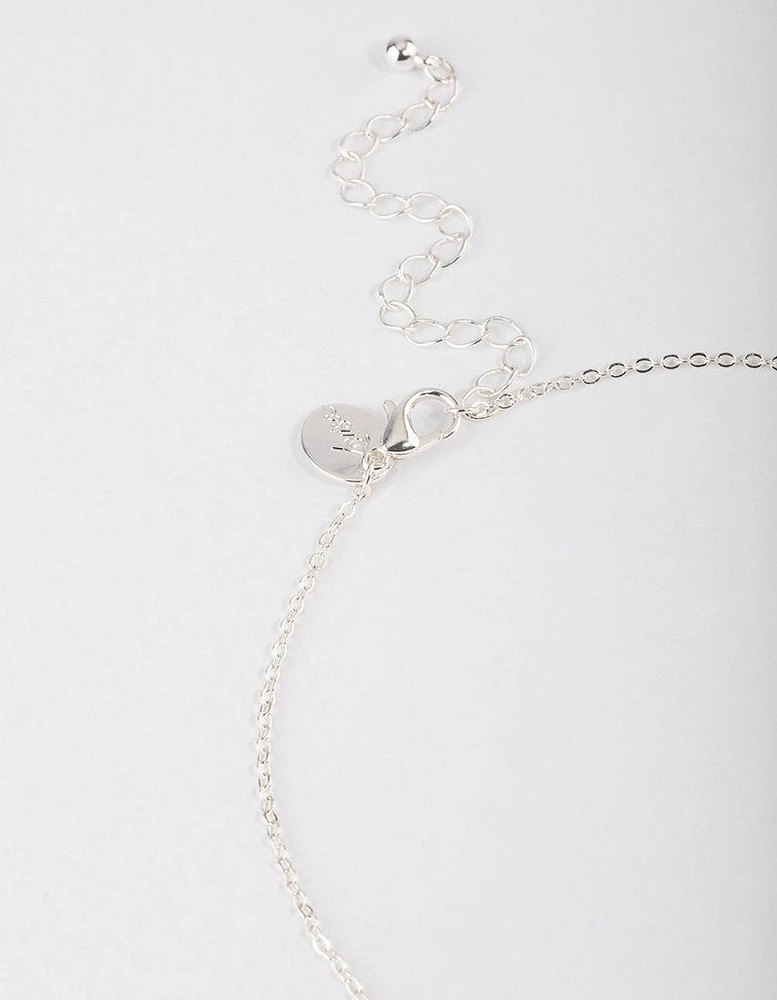 Silver Plated Cubic Zirconia Leaf Freshwater Pearl Y-Necklace