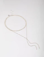 Silver Plated Cubic Zirconia Y-Neck Double Row Necklace