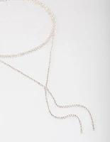 Silver Plated Cubic Zirconia Y-Neck Double Row Necklace