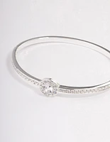 Silver Plated Halo Cubic Zirconia Cuff Bangle