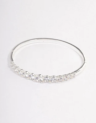 Silver Plated Gradual Cubic Zirconia Cuff Bangle