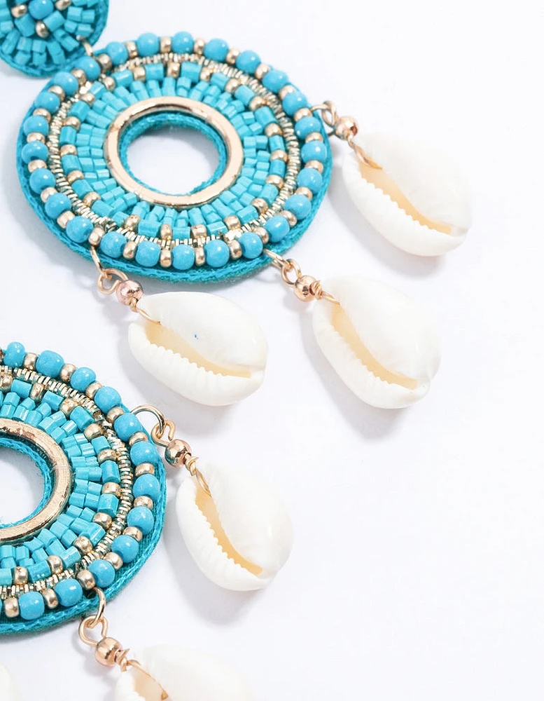 Gold Beaded Disc Statement Earrings