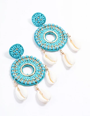 Gold Beaded Disc Statement Earrings