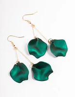 Green Double Petal Stick Drop Earrings