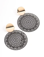 Black Mixed Disc Filigree Drop Earrings