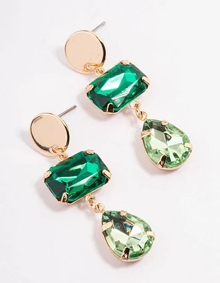 Green Baguette & Pear Graduated Drop Earrings