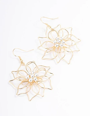Mixed Metal Wire Flower Drop Earrings